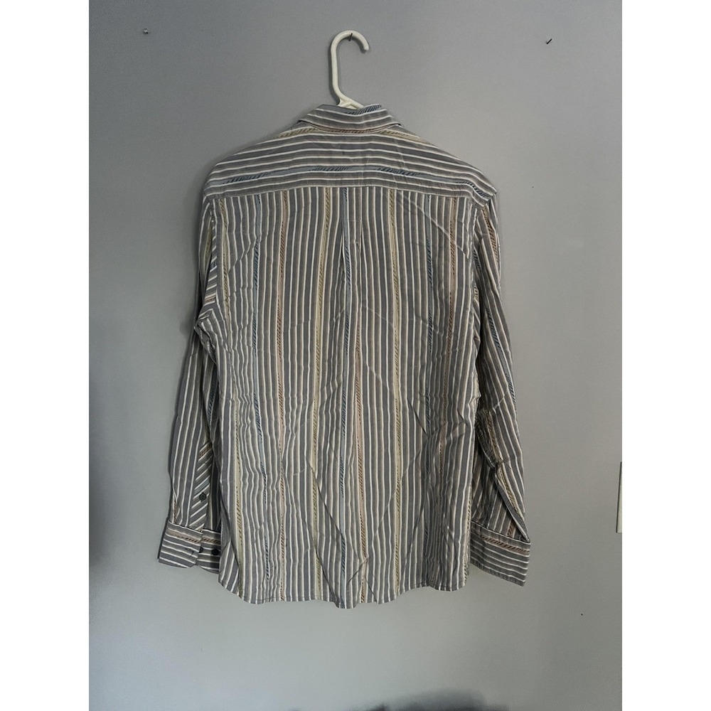 Jhane Barnes Shirt Mens Medium Gray Blue Striped Long Sleeve Silk Button‎ Up - Picture 3 of 16